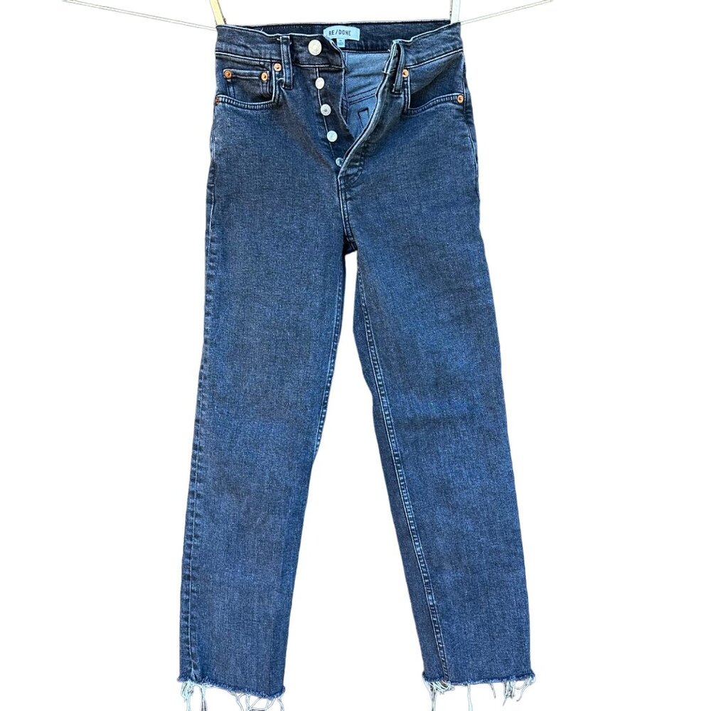 Re/Done Black Distressed Button Fly Crop Cut Off Jeans Size 25